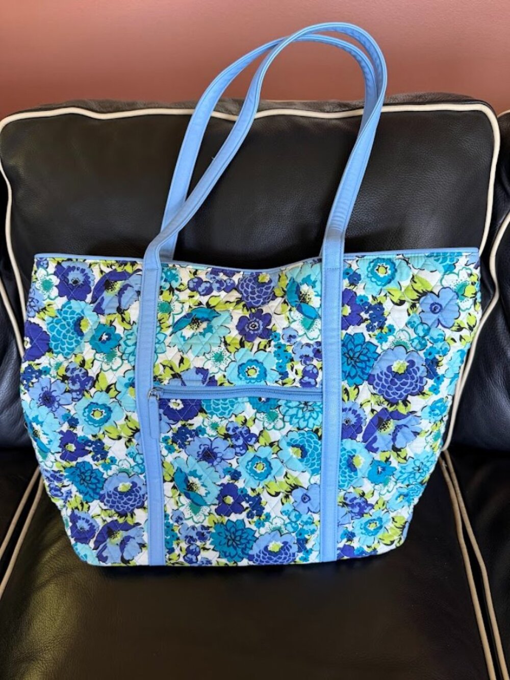 Vera Bradley Light Blue Trimmed Blueberry Blooms Pattern Tote Bag